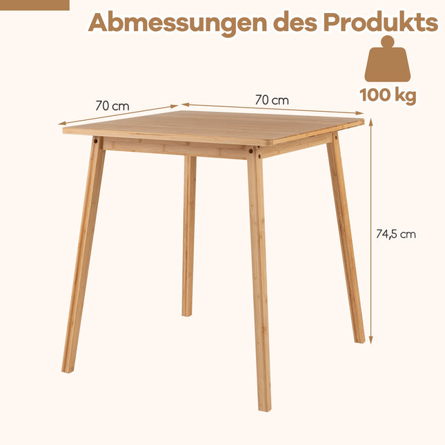 Masă pătrată din bambus 70x70 cm pentru 2-4 persoane