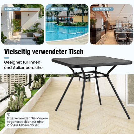 Masă pătrată de exterior cu blat DPC, orificiu pentru umbrelă, 80 cm