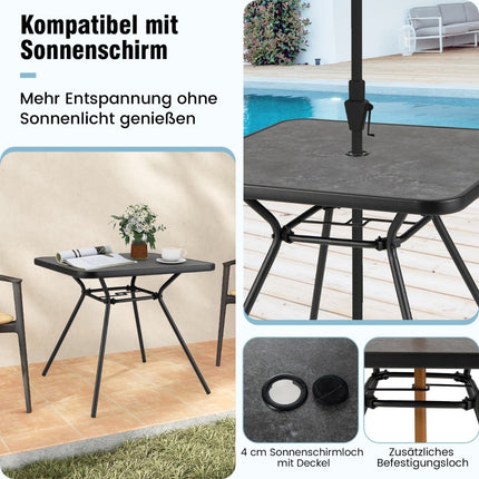 Masă pătrată de exterior cu blat DPC, orificiu pentru umbrelă, 80 cm
