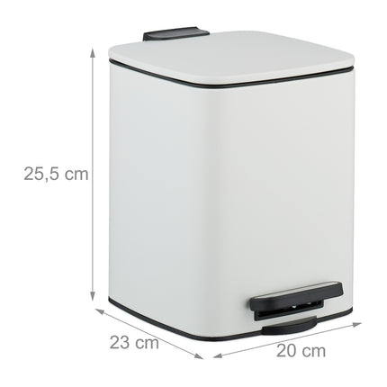 Coș de gunoi pătrat cu pedală 6L cu capac cu închidere moale