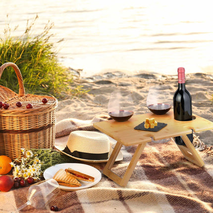 Masă pătrată pentru vinuri de picnic din bambus