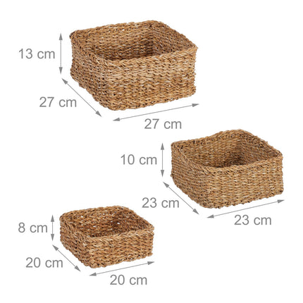 Coș de depozitare pătrat, set de 3