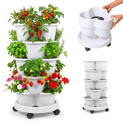 Turn de plante stivuibil cu 5 niveluri, 15 ghivece, drenaj