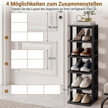 Suport de pantofi suprapunabil cu 6 niveluri, negru, organizator vertical