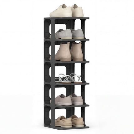 Suport de pantofi suprapunabil cu 6 niveluri, negru, organizator vertical