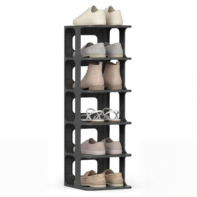 Suport de pantofi suprapunabil cu 6 niveluri, negru, organizator vertical