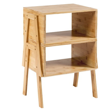 Set de noptieră stivuibilă din bambus cu raft deschis, 2 piese