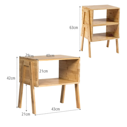 Set de noptieră stivuibilă din bambus cu raft deschis, 2 piese