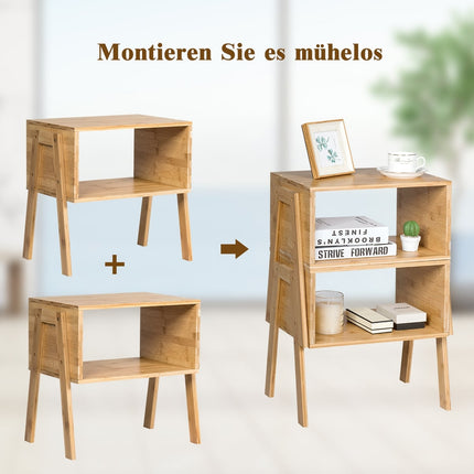 Set de noptieră stivuibilă din bambus cu raft deschis, 2 piese