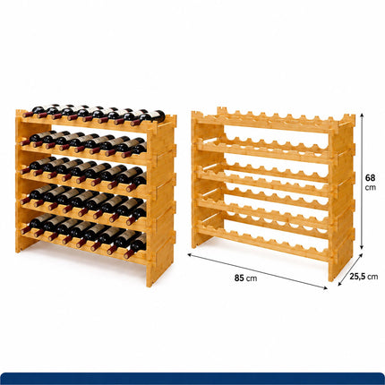 Stackable Bamboo Wine Rack for 45 Bottles, Self-Assembly, Natural