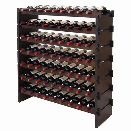 Stackable Bamboo Wine Rack for 63 Bottles, Self-Assembly, Dark Brown