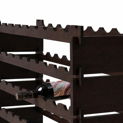 Stackable Bamboo Wine Rack for 63 Bottles, Self-Assembly, Dark Brown