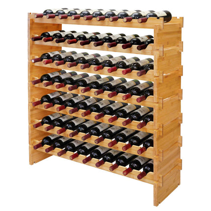 Stackable Bamboo Wine Rack for 63 Bottles, Self-Assembly, Natural