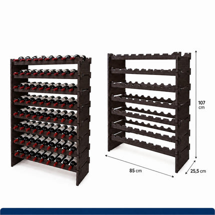 Stackable Bamboo Wine Rack for 72 Bottles, Self-Assembly, Dark Brown