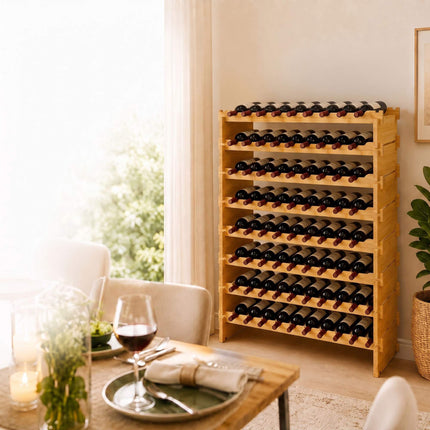 Stackable Bamboo Wine Rack for 72 Bottles, Self-Assembly, Natural