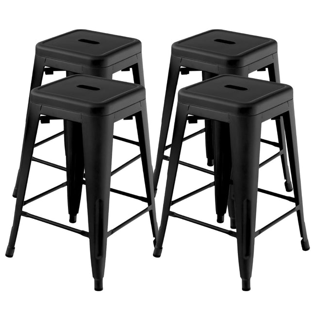 Set de 4 scaune de bar suprapuse din metal negru, 61 cm, capacitate 150 kg
