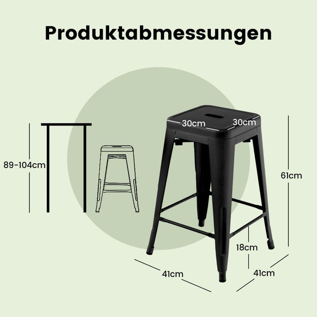 Set de 4 scaune de bar suprapuse din metal negru, 61 cm, capacitate 150 kg
