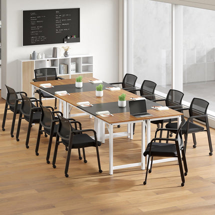 Stackable Conference Chairs Set of 2 with Wheels, Mesh Back, Black