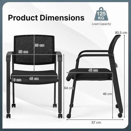Stackable Conference Chairs Set of 2 with Wheels, Mesh Back, Black