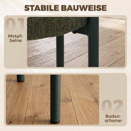 Stackable Dining Stools Set of 4 with Steel Legs, Dark Green, Linen-Look