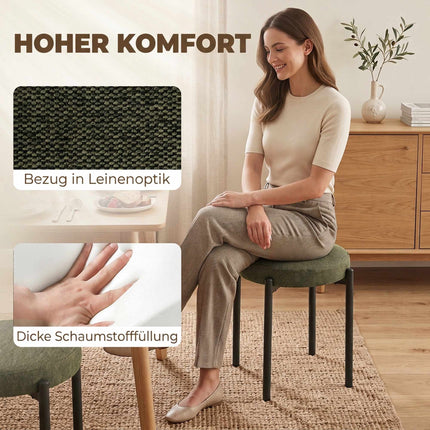 Stackable Dining Stools Set of 4 with Steel Legs, Dark Green, Linen-Look