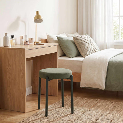 Stackable Dining Stools Set of 4 with Steel Legs, Dark Green, Linen-Look