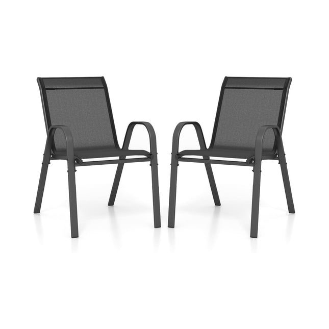 Set de 2 scaune de grădină suprapuse, cadru metalic, negru, 56x70x84 cm