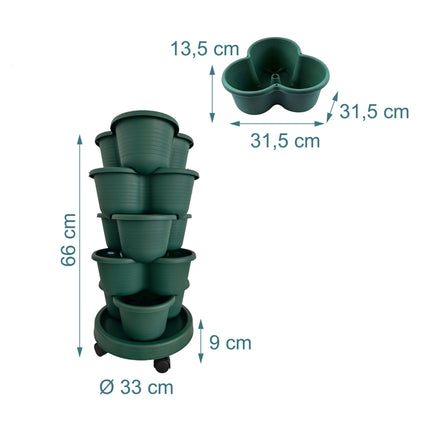 Turn de grădină de interior stivuibil, cu 5 niveluri, 15 ghivece, drenaj