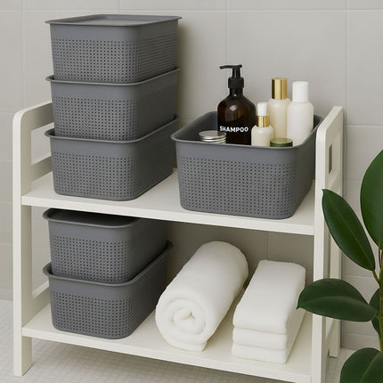 Cutii de depozitare cu capac, stivuibile, ventilate, set de 6