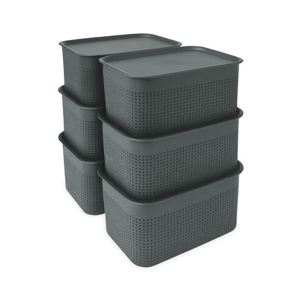 Cutii de depozitare cu capac, stivuibile, ventilate, set de 6