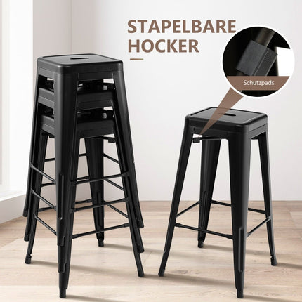 Set scaune de bar metalice suprapuse, 76 cm, negru, capacitate 150 kg