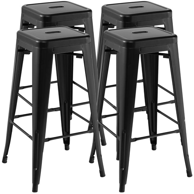 Set scaune de bar metalice suprapuse, 76 cm, negru, capacitate 150 kg
