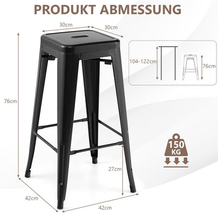 Set scaune de bar metalice suprapuse, 76 cm, negru, capacitate 150 kg
