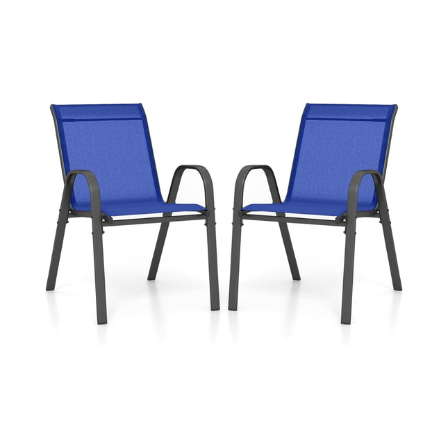 Set de 2 scaune de exterior suprapuse, albastru, metal și textilenă