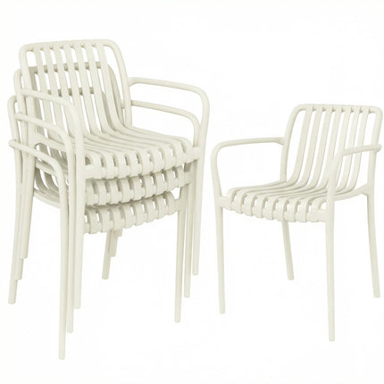 Scaune de exterior suprapuse, set de 4, alb crem, design ergonomic