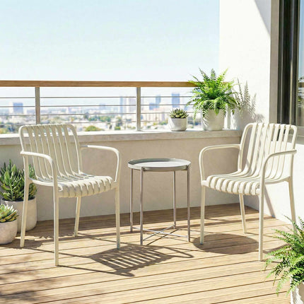 Scaune de exterior suprapuse, set de 4, alb crem, design ergonomic