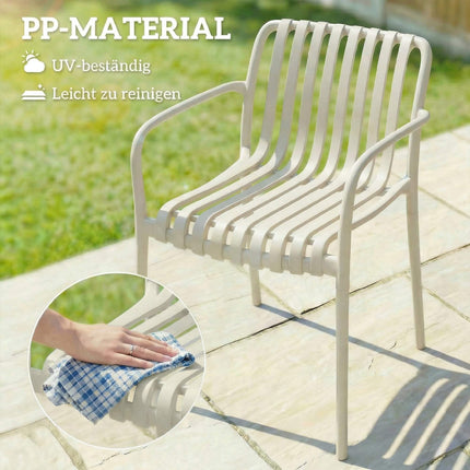 Scaune de exterior suprapuse, set de 4, alb crem, design ergonomic