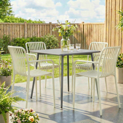 Scaune de exterior suprapuse, set de 4, alb crem, design ergonomic