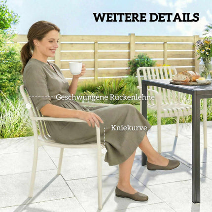 Scaune de exterior suprapuse, set de 4, alb crem, design ergonomic