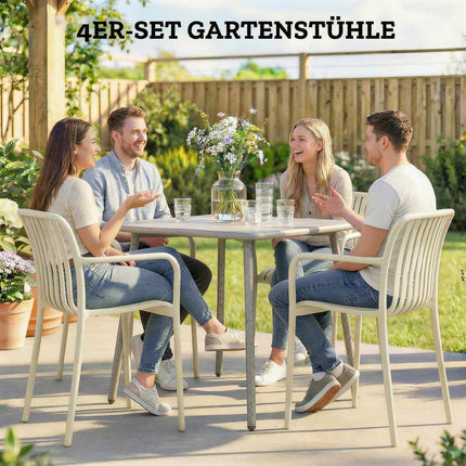 Scaune de exterior suprapuse, set de 4, alb crem, design ergonomic