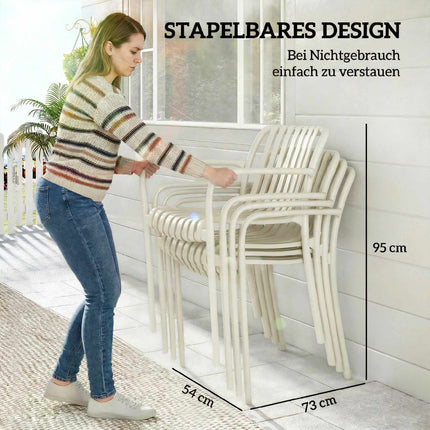 Scaune de exterior suprapuse, set de 4, alb crem, design ergonomic
