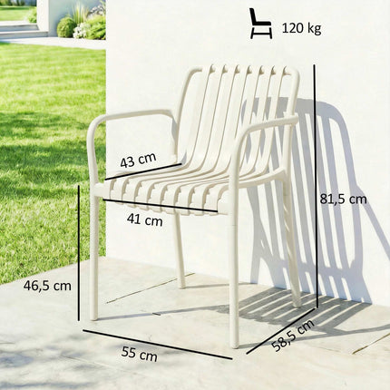 Scaune de exterior suprapuse, set de 4, alb crem, design ergonomic