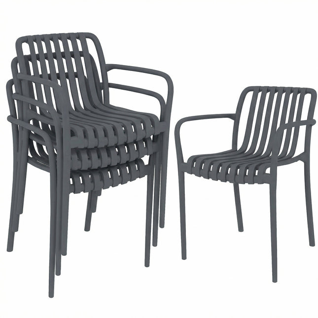 Set de 4 scaune de exterior suprapuse, gri închis, design ergonomic