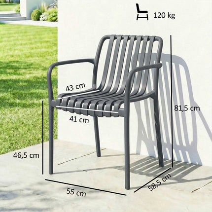 Set de 4 scaune de exterior suprapuse, gri închis, design ergonomic