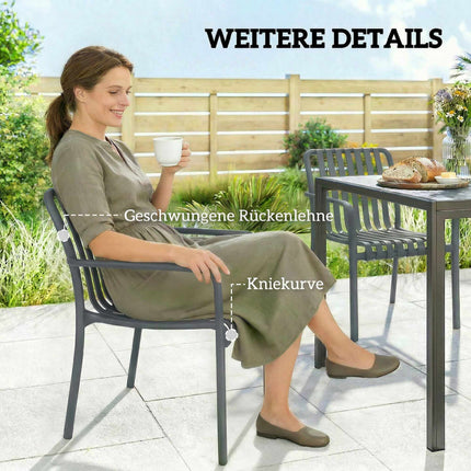 Set de 4 scaune de exterior suprapuse, gri închis, design ergonomic