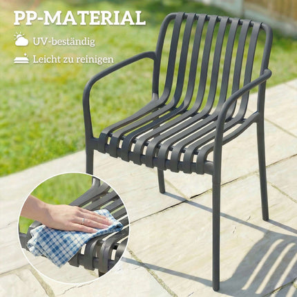 Set de 4 scaune de exterior suprapuse, gri închis, design ergonomic