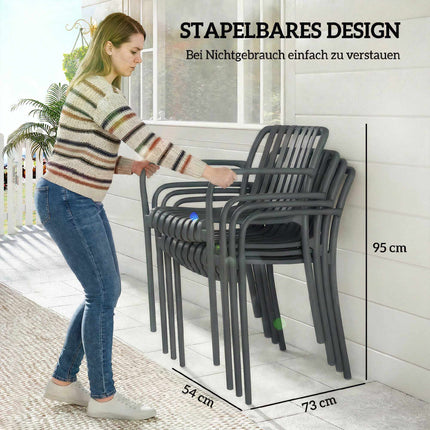 Set de 4 scaune de exterior suprapuse, gri închis, design ergonomic