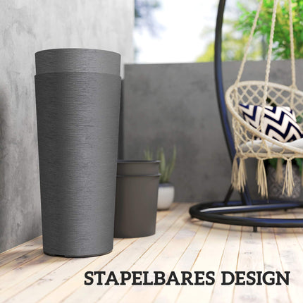 Set de jardiniere suprapuse cu drenaj, 60 cm, gri închis
