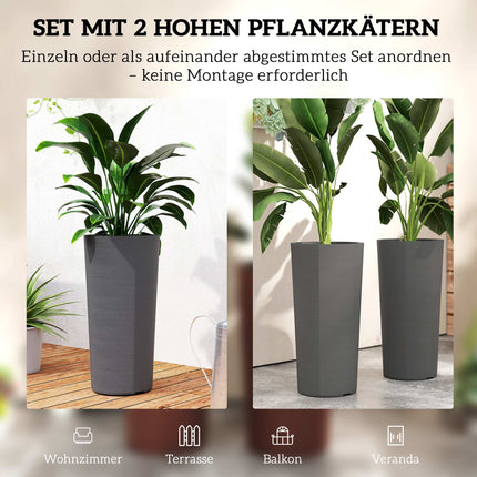 Set de jardiniere suprapuse cu drenaj, 60 cm, gri închis