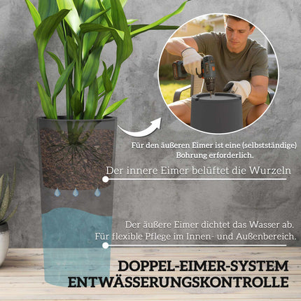 Set de jardiniere suprapuse cu drenaj, 60 cm, gri închis